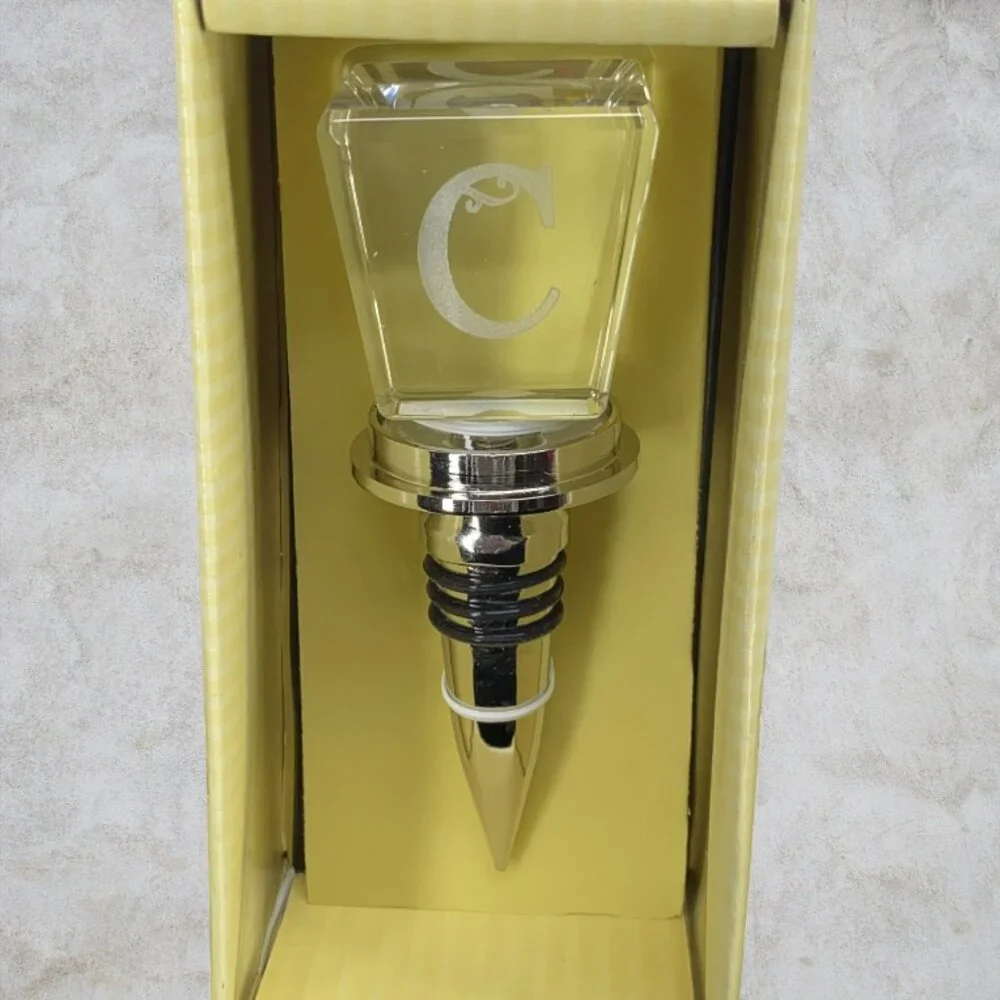 WINE BOTTLE STOPPER/CORK -- Crystal-Like Top, Monogramed with “C,” Never Used